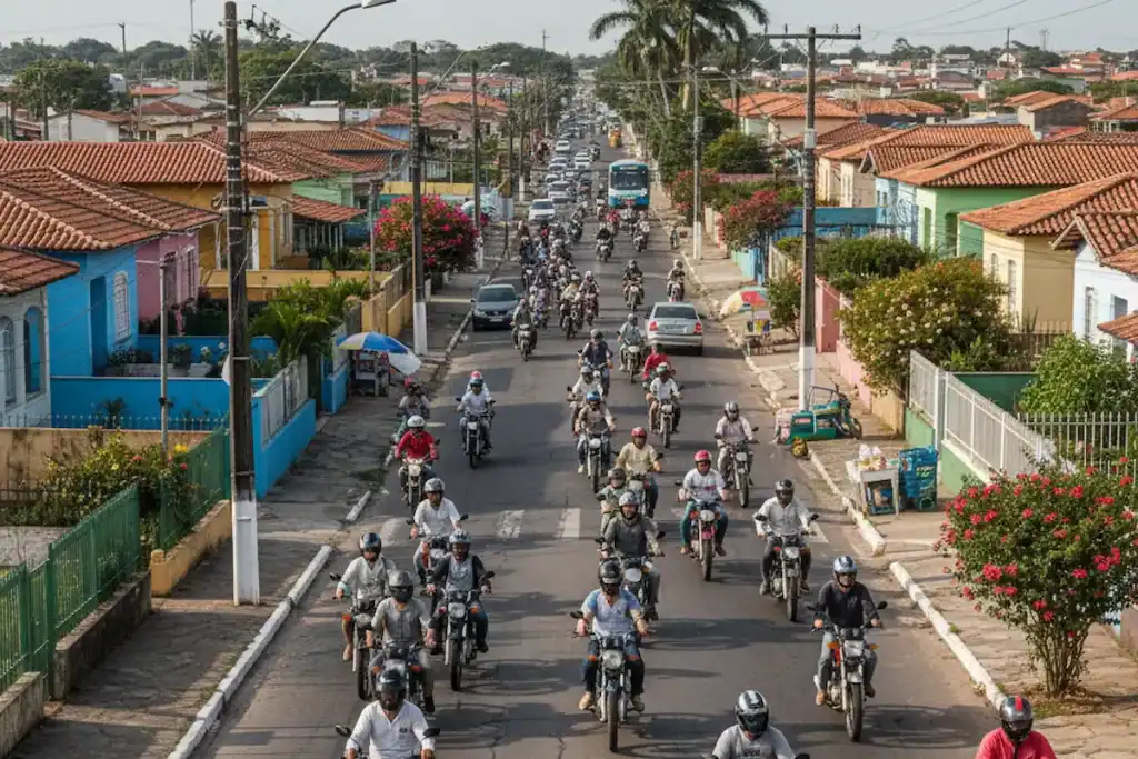 Motociclistas em alta velocidade em uma avenida movimentada no Piauí