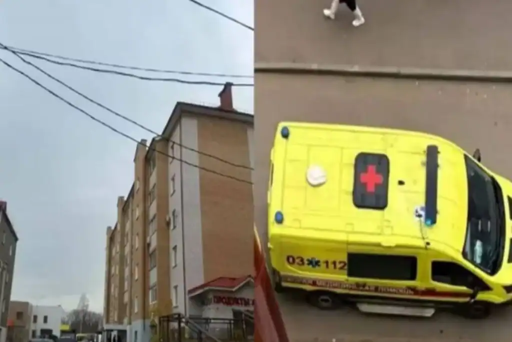 Viatura policial de investigadores parada no local do crime na Rússia