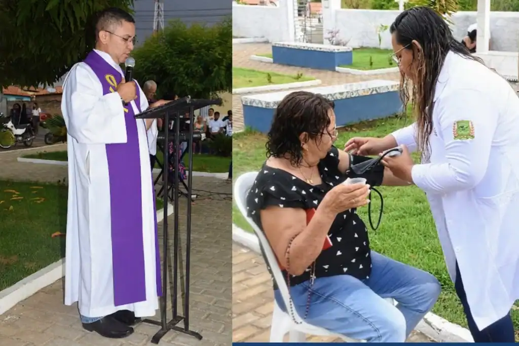 Equipe da Pax União e fiéis reunidos na Praça do Cemitério São Gonçalo durante a Missa de Finados.